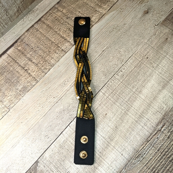 A12 Gold Disco Ball Wrap Bracelet Black Suede Metallic Crystal Rhinestone - Picture 12 of 12